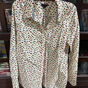 Talbots Multicolor Heart Print Button-Up Blouse
